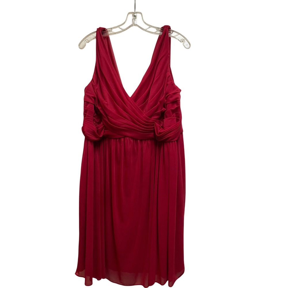 Davids Bridal Red Chiffon Draped Cowl Back Cocktail Dress Size 18 Sleeveless
